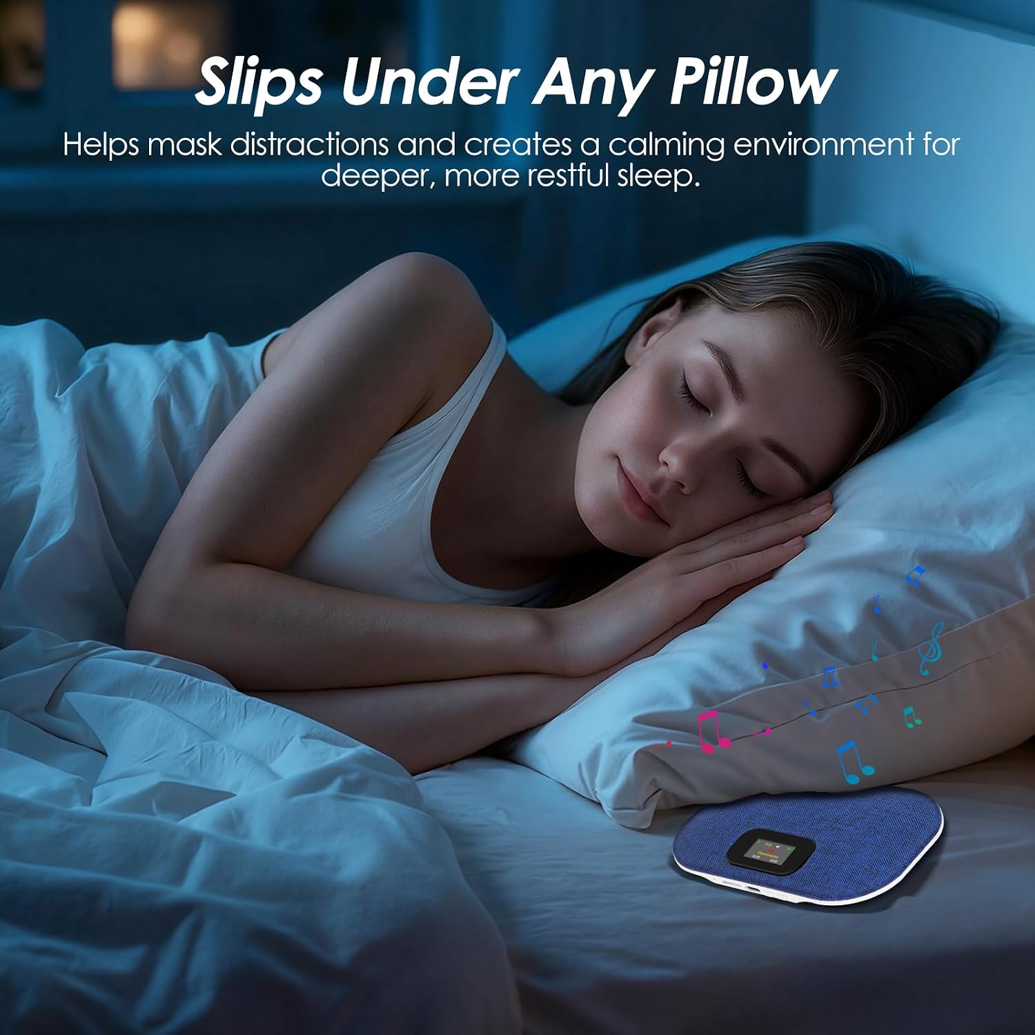 Bluetooth Pillow Speaker with LED Display, Dual Bone Conduction,Blue - Image 2