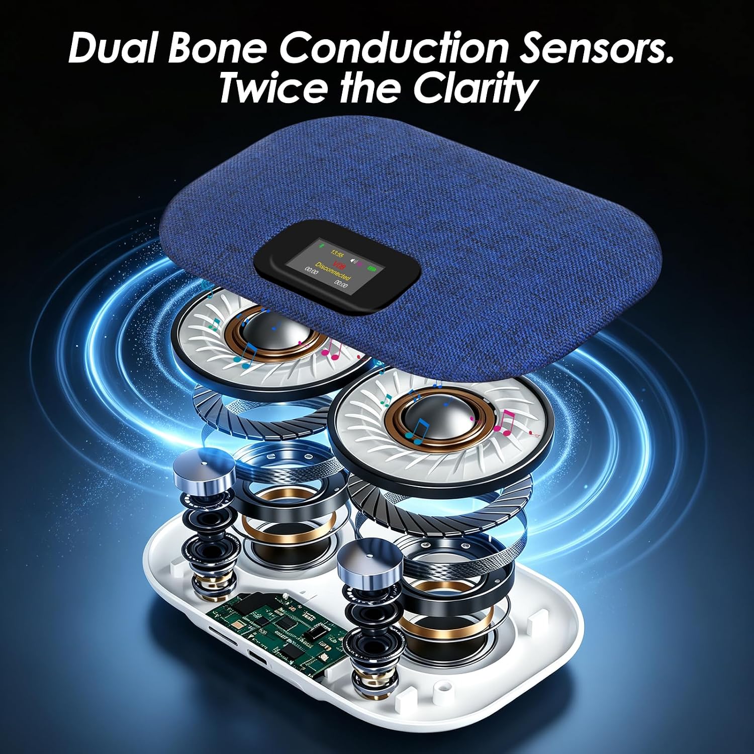 Bluetooth Pillow Speaker with LED Display, Dual Bone Conduction,Blue - Image 4