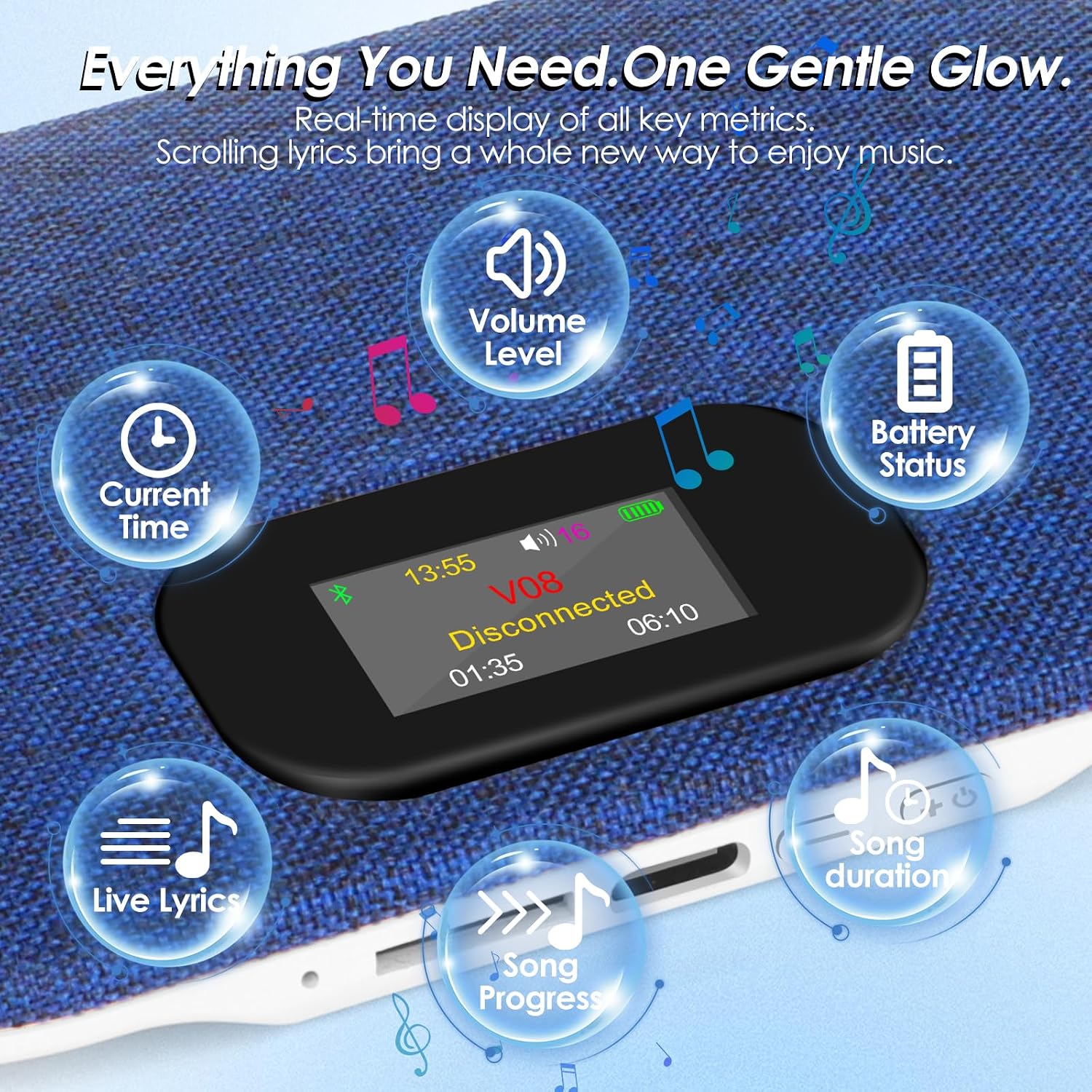 Bluetooth Pillow Speaker with LED Display, Dual Bone Conduction,Blue - Image 5