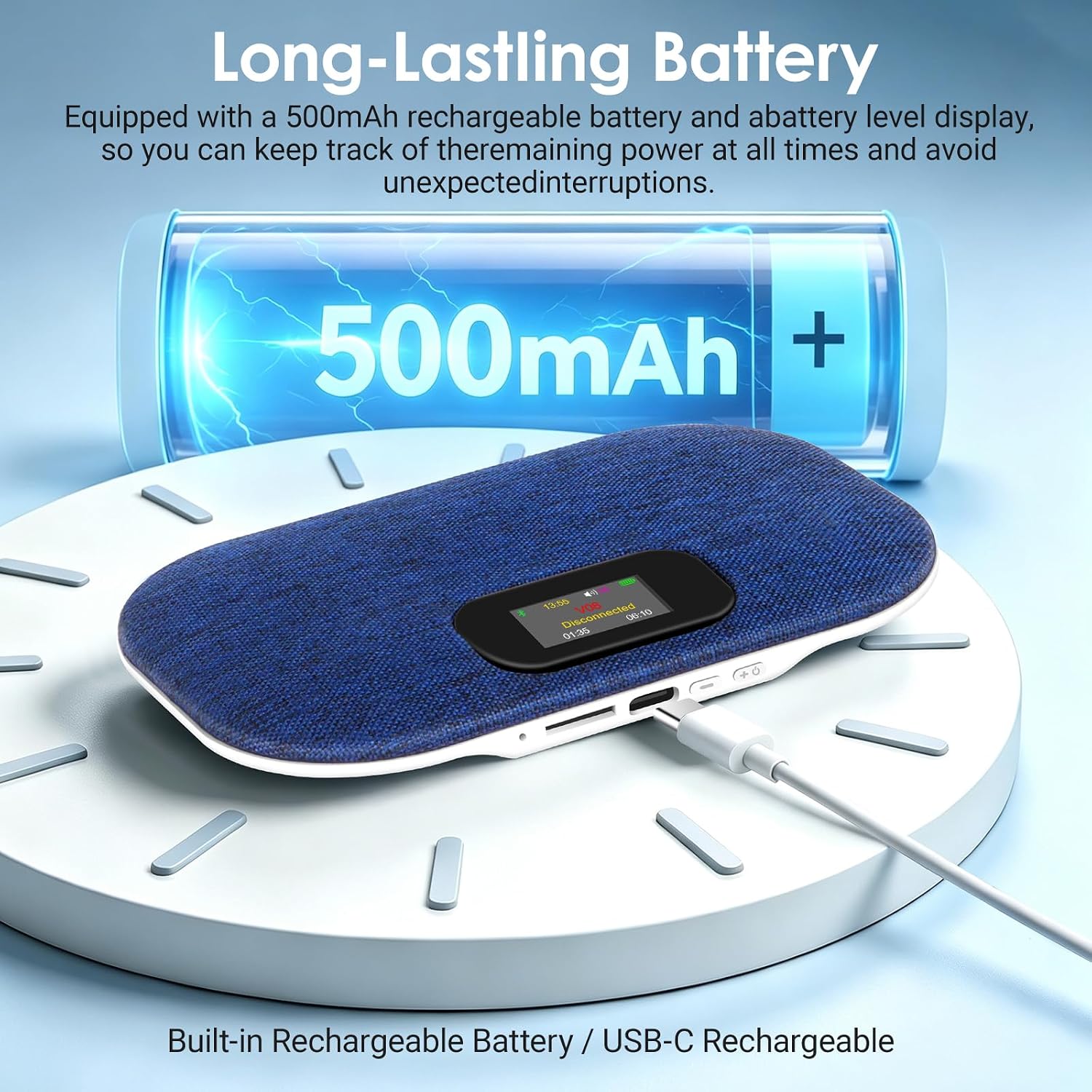 Bluetooth Pillow Speaker with LED Display, Dual Bone Conduction,Blue - Image 7
