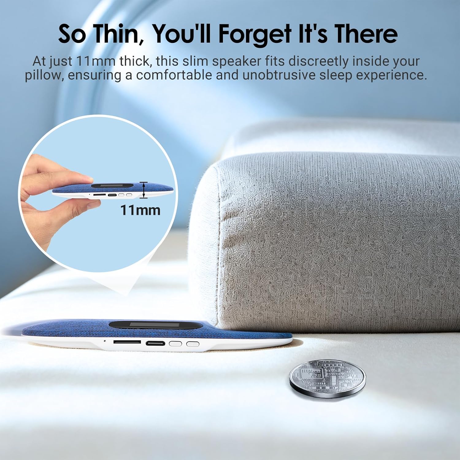 Bluetooth Pillow Speaker with LED Display, Dual Bone Conduction,Blue - Image 8