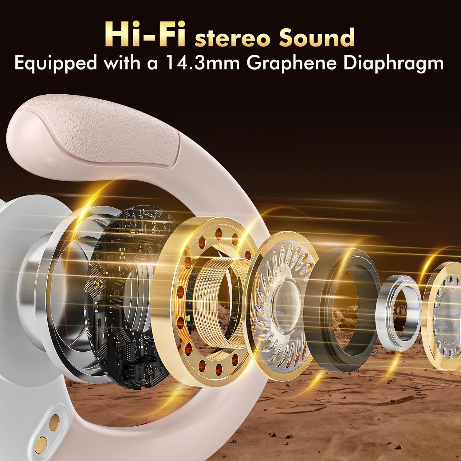 HAOYUYAN Wireless Earbuds, Sports Bluetooth Headphones, 80Hrs Playtime Ear Buds with LED Power Display, Noise Canceling Headset, IPX7 Waterproof Earphones for Workout/Running(Rose Gold) - Image 3